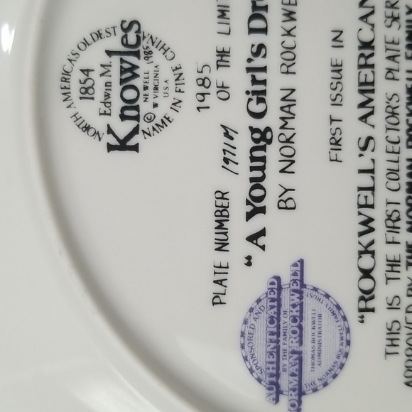 P2a- Knowles Norman Rockwell "A Young Girl's Dream" 1985 LE Collector's Plate - Picture 9 of 9